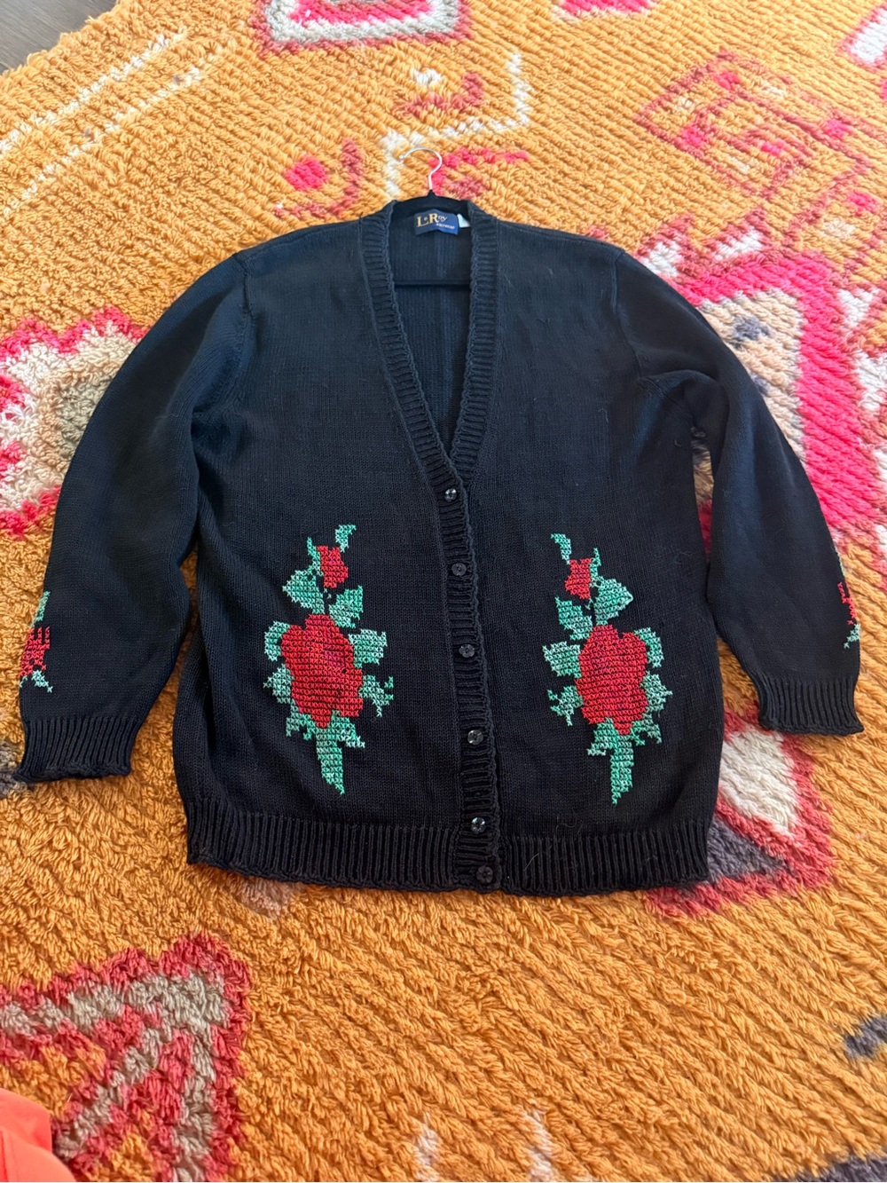 Vintage cotton Leroy rose embroidered cardigan sweater
